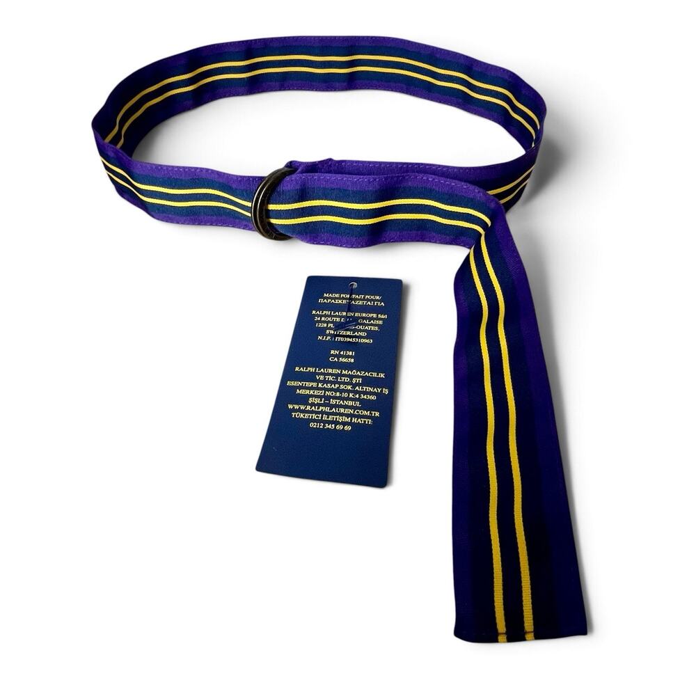 NWT Polo Ralph Lauren Big Kids Belt L XL 33” Purple Navy Gold Striped Grosgrain